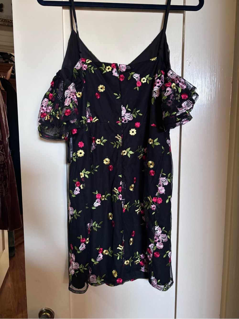 BB Dakota Black Floral Cold-Shoulder Mini Dress - Picture 4 of 5